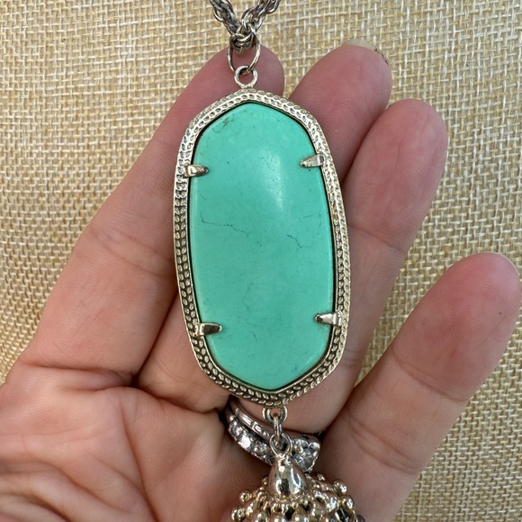 Kendra Scott Rayne Pendant Green and Gold Necklace with Tassel, Long - Picture 7 of 14